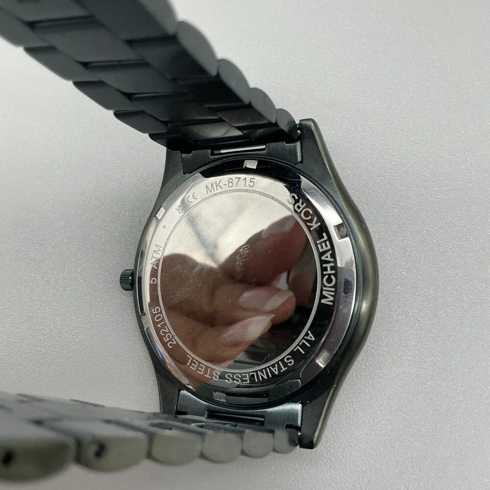 Michael Kors Mens Watch 44mm Black Dial Stainless Steel MK-8715 New Battery 8.5
